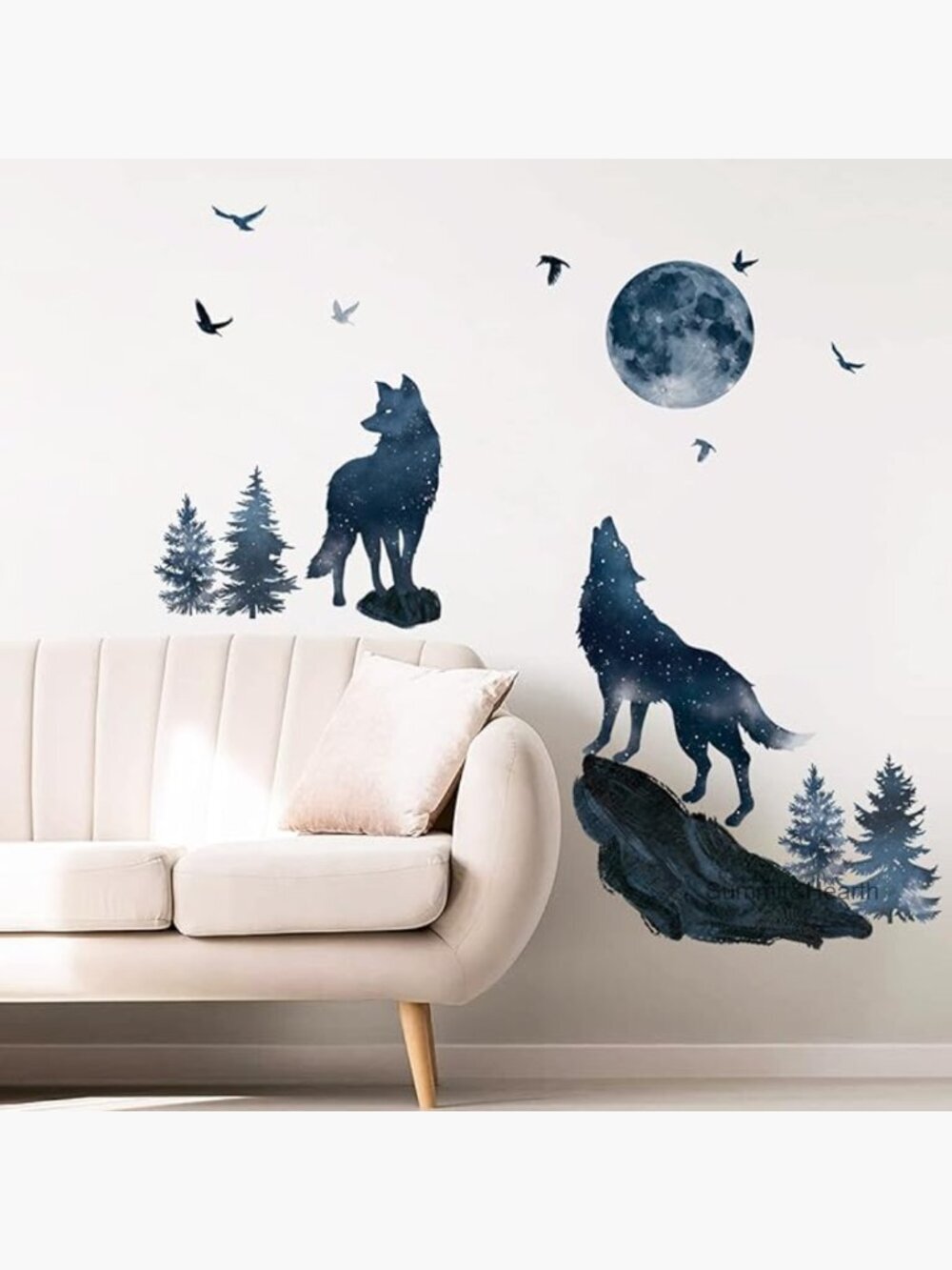 Wolf Moon Wall Stickers Nursery Decor Peel Stick PVC Art 4 Sheets